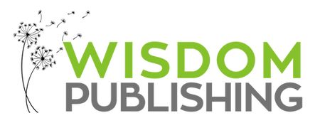 Wisdom Publishing Logo in green and grey with line drawing of dandelion shedding its seeds.